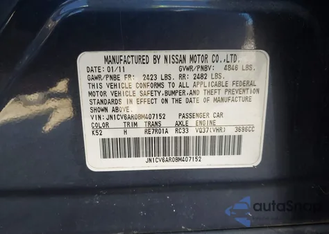 2011 Infiniti G37X from USA, damaged, VIN JN1CV6AR0BM407152